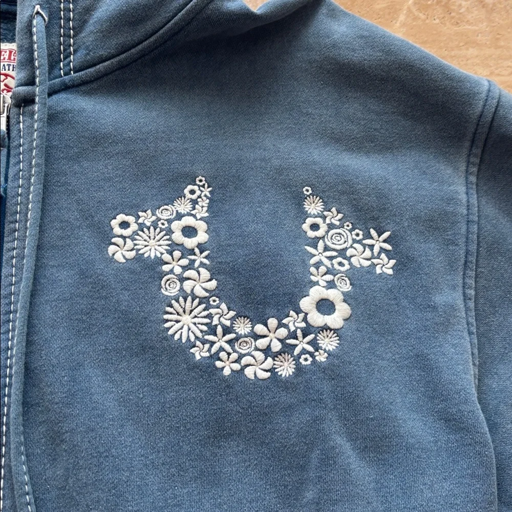 True Religion Blue Hoodie with Embroidered Logo. Unisex